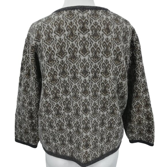 Vintage Glanamere Wool Open Front Cardigan Sweater Size L Gray Geometric - Picture 2 of 12